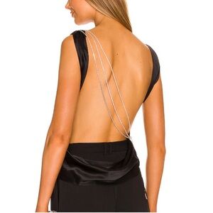 The Bar 'Asher' Black Satin Crystal Embellished Top Size XS